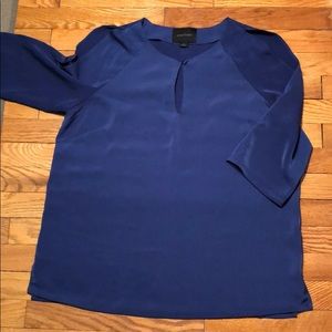 Blue cold shoulder blouse